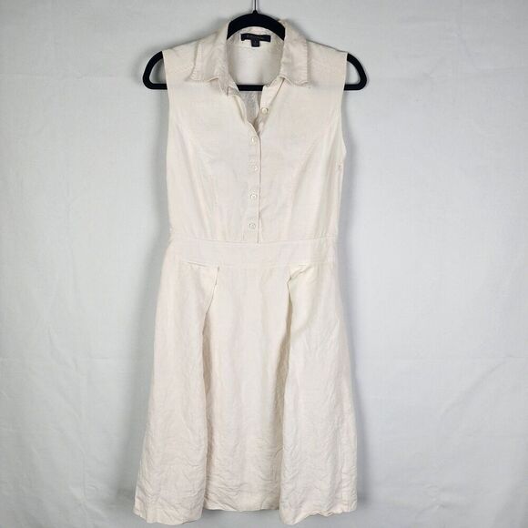 Brooks Brothers Irish Linen Cream Sleeveless Dress Size 6 Quiet Luxury Coastal - Picture 1 of 7